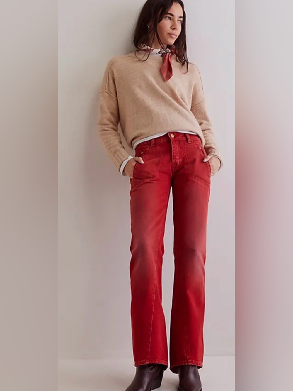WE THE FREE Carnival Low Rise Bootcut Jeans in Hot Tamale Red Women's Size 26